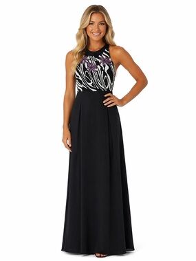 Vintage JS Boutique Elegant Black and Purple Beaded Evening Dress Size 14
